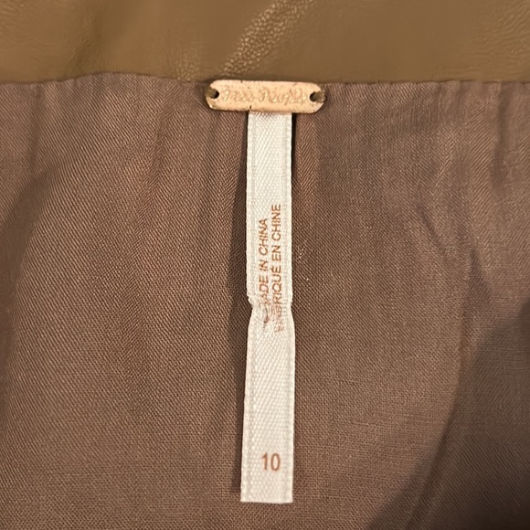 Free People Oh Snap Tan Vegan Faux Leather Snap Front Mini Skirt - 10 - Picture 11 of 14